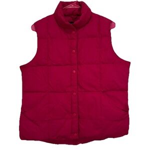 Lands End Puffer Vest‎ Hot Pink/Rose Goose Down Quilted Women's Medium 10-12